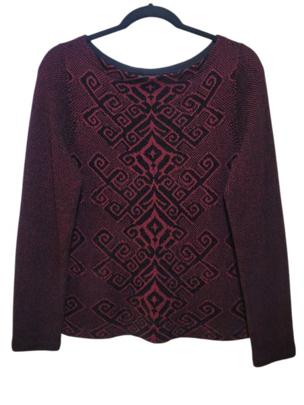 Lauren Ralph Lauren Jacquard Knit Boatneck Pullover Sweater Burgundy Black M